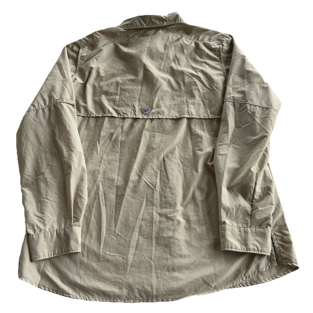 Columbia PFG Omni-Shade Fishing Shirt Mens Medium Tan Vented Long Sleeve Nylon - Picture 2 of 9